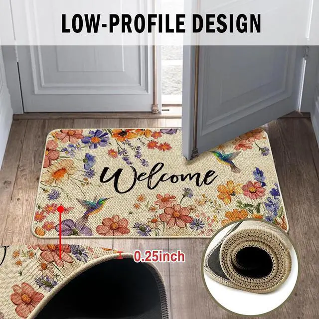 Alt view image 6 of 7 - Wildflower Welcome Doormat 17"x29", Flower Spring Door Mat Indoor Entrance, Indoor Front Door mat, Non Slip Outdoor Entrance Mats, Low Profile Design Patio Porch Entryway Mats