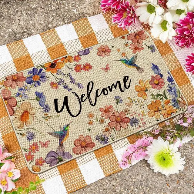 Alt view image 4 of 7 - Wildflower Welcome Doormat 17"x29", Flower Spring Door Mat Indoor Entrance, Indoor Front Door mat, Non Slip Outdoor Entrance Mats, Low Profile Design Patio Porch Entryway Mats