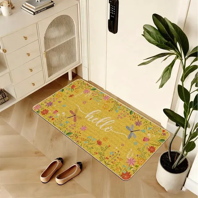 Alt view image 2 of 7 - Baccessor Spring Summer Door Mat 17x29 inch, Yellow Flower Welcome Doormat Rug for Floor Non Slip Rubber Backing Floor Mat for Indoor Outdoor