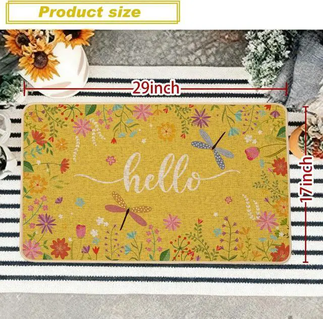 Alt view image 3 of 7 - Baccessor Spring Summer Door Mat 17x29 inch, Yellow Flower Welcome Doormat Rug for Floor Non Slip Rubber Backing Floor Mat for Indoor Outdoor
