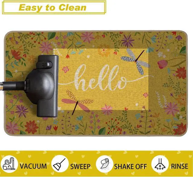 Alt view image 6 of 7 - Baccessor Spring Summer Door Mat 17x29 inch, Yellow Flower Welcome Doormat Rug for Floor Non Slip Rubber Backing Floor Mat for Indoor Outdoor