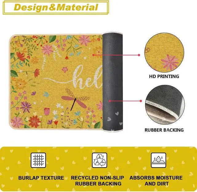 Alt view image 5 of 7 - Baccessor Spring Summer Door Mat 17x29 inch, Yellow Flower Welcome Doormat Rug for Floor Non Slip Rubber Backing Floor Mat for Indoor Outdoor