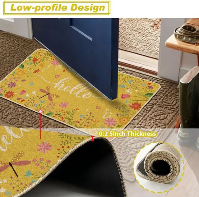 Alt view image 4 of 7 - Baccessor Spring Summer Door Mat 17x29 inch, Yellow Flower Welcome Doormat Rug for Floor Non Slip Rubber Backing Floor Mat for Indoor Outdoor