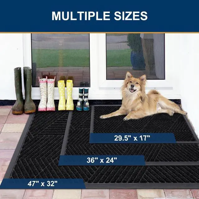 Alt view image 2 of 7 - Smiry Front Door Mat Outside Entrance, Low Profile Rubber Doormat, 29.5x17 | Irregular Triangle, Black, Sturdy Heavy Duty Mat Trap Dirt and Moisture, Easy Clean for Indoor Outdoor Entry