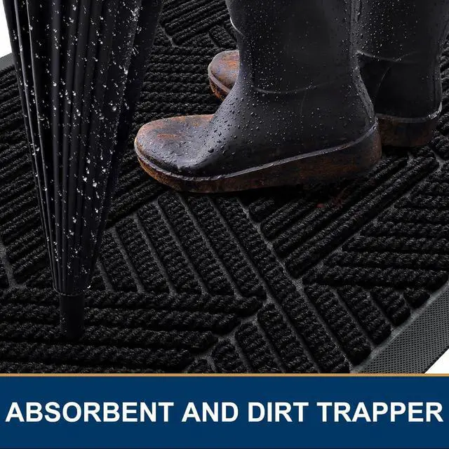 Alt view image 3 of 7 - Smiry Front Door Mat Outside Entrance, Low Profile Rubber Doormat, 29.5x17 | Irregular Triangle, Black, Sturdy Heavy Duty Mat Trap Dirt and Moisture, Easy Clean for Indoor Outdoor Entry
