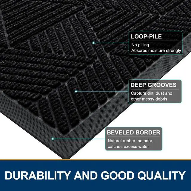 Alt view image 4 of 7 - Smiry Front Door Mat Outside Entrance, Low Profile Rubber Doormat, 29.5x17 | Irregular Triangle, Black, Sturdy Heavy Duty Mat Trap Dirt and Moisture, Easy Clean for Indoor Outdoor Entry