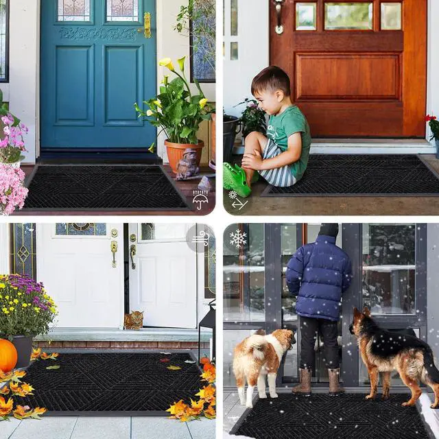 Alt view image 7 of 7 - Smiry Front Door Mat Outside Entrance, Low Profile Rubber Doormat, 29.5x17 | Irregular Triangle, Black, Sturdy Heavy Duty Mat Trap Dirt and Moisture, Easy Clean for Indoor Outdoor Entry