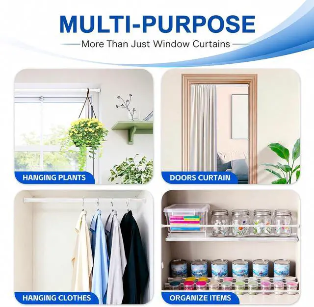 Alt view image 3 of 7 - 2 Pack Small Tension Curtain Rod, Short Adjustable Extendable | Spring Loaded Rods for Windows Cabinet Blinds Closet Bedroom Kitchen Bathroom Door No Drilling, 15.7-28 Inch, White