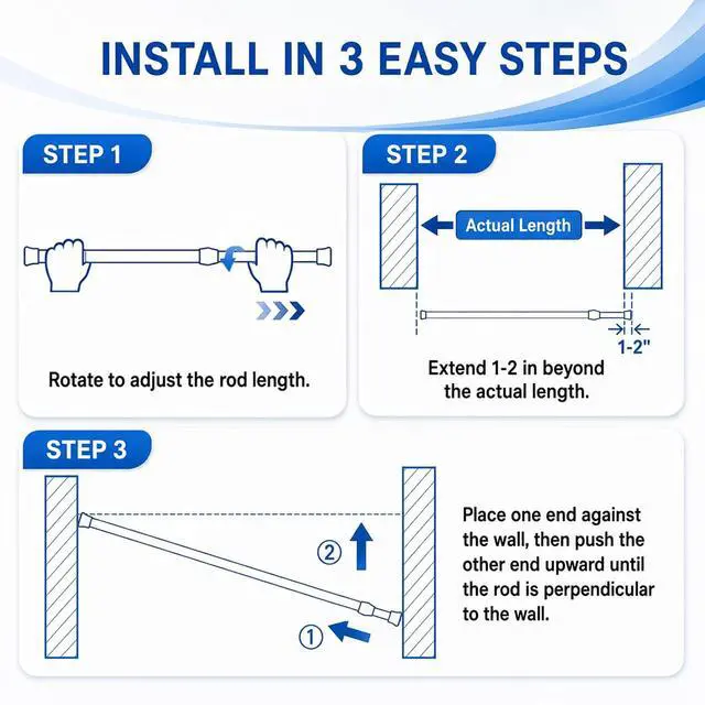 Alt view image 7 of 7 - 2 Pack Small Tension Curtain Rod, Short Adjustable Extendable | Spring Loaded Rods for Windows Cabinet Blinds Closet Bedroom Kitchen Bathroom Door No Drilling, 15.7-28 Inch, White