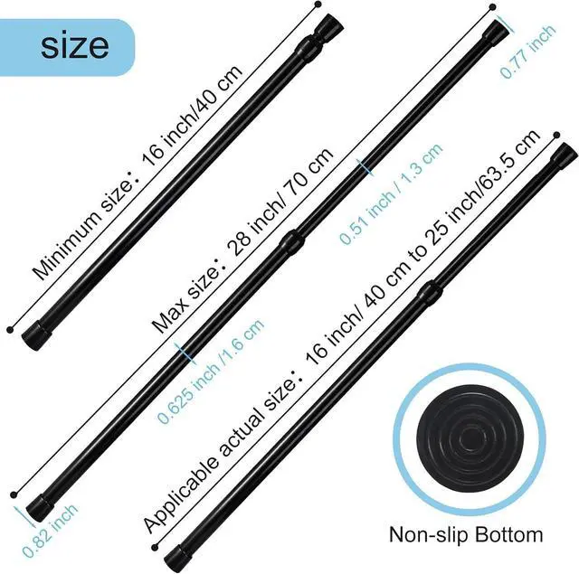Alt view image 3 of 7 - Tension Rod 16 to 28 Inch, Goowin Small Tension Rod, 5/8" Diameter No Drilling Expandable Short Tension Rods Spring Rods, Tension Rods for Closet, Cupboard, Hanging Clothes, 3 Pack, Black