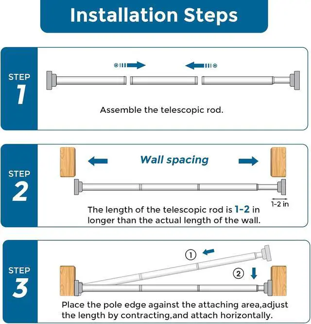 Alt view image 6 of 7 - AIZESI 1Pack Tension Curtain Rod 32 to 51 Inch No Drilling Adjustable Spring Loaded Curtain Rods for Window Bedroom Doorway Closet, Black