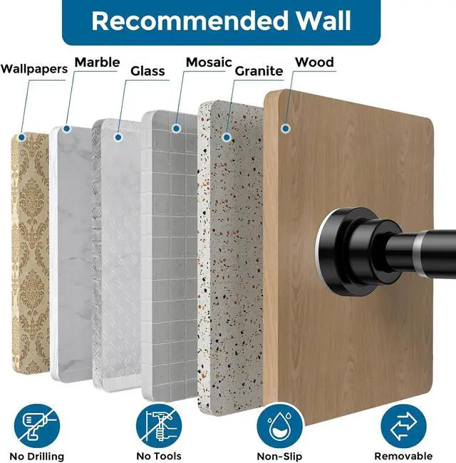 Alt view image 5 of 7 - AIZESI 1Pack Tension Curtain Rod 32 to 51 Inch No Drilling Adjustable Spring Loaded Curtain Rods for Window Bedroom Doorway Closet, Black