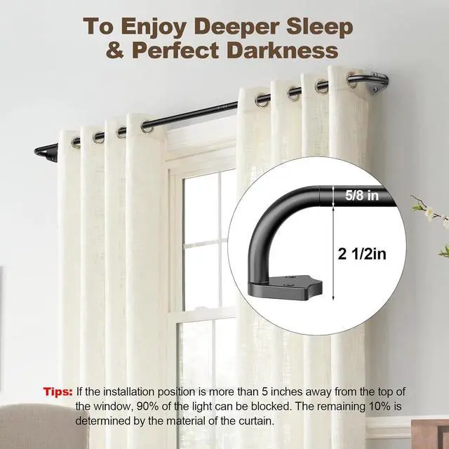 Alt view image 3 of 7 - Blackout Curtain Rods for Windows 36"-48", 5/8 inch Small Matte Black Wrap Around Curtain Rod Curved Room Darkening Single Window Rod for Bedroom Kitchen(36"-48")