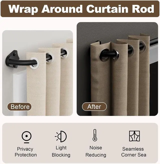 Alt view image 2 of 7 - Blackout Curtain Rods for Windows 36"-48", 5/8 inch Small Matte Black Wrap Around Curtain Rod Curved Room Darkening Single Window Rod for Bedroom Kitchen(36"-48")