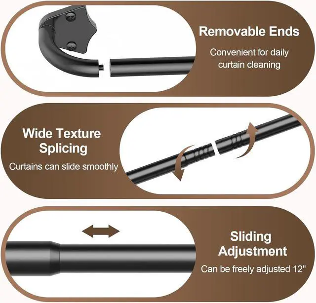Alt view image 5 of 7 - Blackout Curtain Rods for Windows 36"-48", 5/8 inch Small Matte Black Wrap Around Curtain Rod Curved Room Darkening Single Window Rod for Bedroom Kitchen(36"-48")