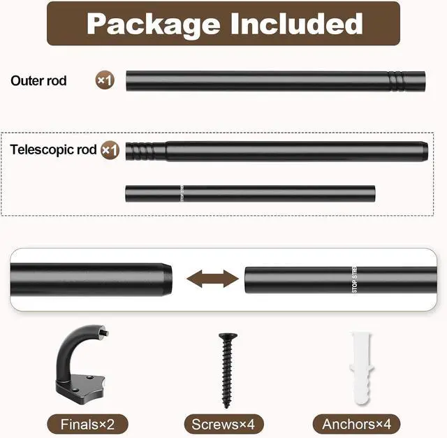 Alt view image 6 of 7 - Blackout Curtain Rods for Windows 36"-48", 5/8 inch Small Matte Black Wrap Around Curtain Rod Curved Room Darkening Single Window Rod for Bedroom Kitchen(36"-48")