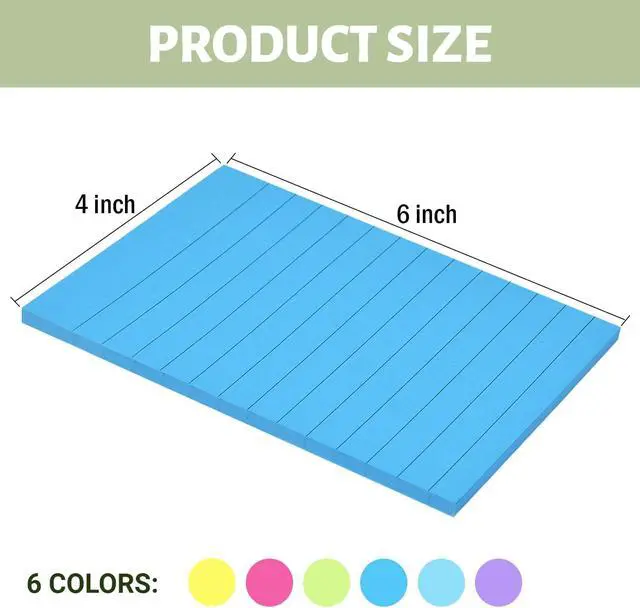 Alt view image 7 of 7 - 12 Pack Lined Sticky Notes 4x6 in Bright Colors Self-Stick Note Pads with Lines, Colorful Bulk Sticky Memo Pad for School, Office, Meeting
