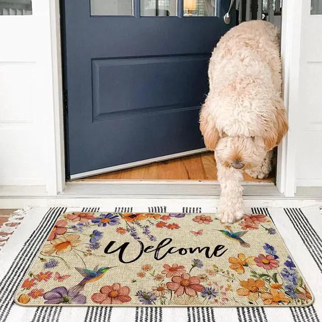 Alt view image 5 of 7 - Wildflower Welcome Doormat 17"x29", Flower Spring Door Mat Indoor Entrance, Indoor Front Door mat, Non Slip Outdoor Entrance Mats, Low Profile Design Patio Porch Entryway Mats