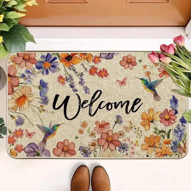 Alt view image 2 of 7 - Wildflower Welcome Doormat 17"x29", Flower Spring Door Mat Indoor Entrance, Indoor Front Door mat, Non Slip Outdoor Entrance Mats, Low Profile Design Patio Porch Entryway Mats
