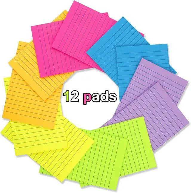 Alt view image 2 of 7 - (12 Pack) Lined Sticky Notes 4x6 in,Bright Large Notepads with Lines | Ruled Stickies Super Sticking Power,Office School Memo Note Pads,Post on Windows Doors,Recyclable,Easy to Write on