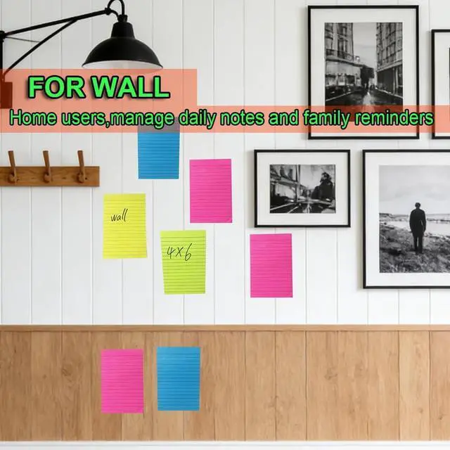 Alt view image 6 of 7 - (12 Pack) Lined Sticky Notes 4x6 in,Bright Large Notepads with Lines | Ruled Stickies Super Sticking Power,Office School Memo Note Pads,Post on Windows Doors,Recyclable,Easy to Write on