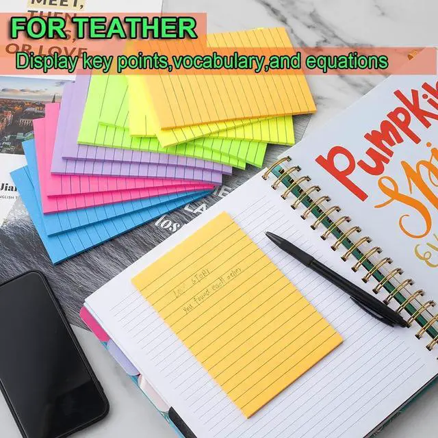 Alt view image 5 of 7 - (12 Pack) Lined Sticky Notes 4x6 in,Bright Large Notepads with Lines | Ruled Stickies Super Sticking Power,Office School Memo Note Pads,Post on Windows Doors,Recyclable,Easy to Write on