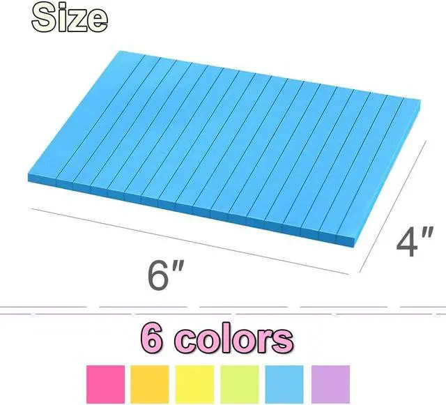 Alt view image 3 of 7 - (12 Pack) Lined Sticky Notes 4x6 in,Bright Large Notepads with Lines | Ruled Stickies Super Sticking Power,Office School Memo Note Pads,Post on Windows Doors,Recyclable,Easy to Write on