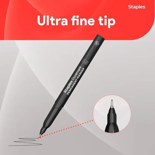 Alt view image 3 of 7 - STAPLES Duramark Permanent Markers, Ultra Fine Tip, Black, 12-Pack | Precision markers for writing, drawing, and detailed labeling needs.