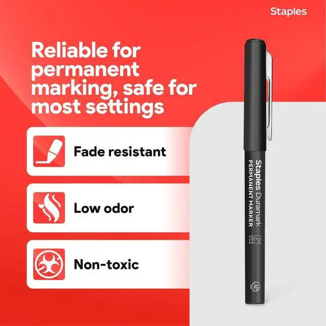 Alt view image 4 of 7 - STAPLES Duramark Permanent Markers, Ultra Fine Tip, Black, 12-Pack | Precision markers for writing, drawing, and detailed labeling needs.