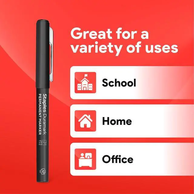 Alt view image 6 of 7 - STAPLES Duramark Permanent Markers, Ultra Fine Tip, Black, 12-Pack | Precision markers for writing, drawing, and detailed labeling needs.