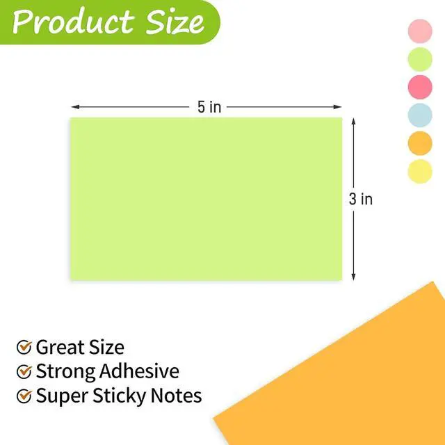 Alt view image 3 of 6 - 480 Sheets 3 in x 5 in Large Sticky Notes, 76 x 127 mm 6 Pads Assorted Self-Stick Pads for Notebook,Office,School and Home,80 Sheets/Pad (6 Pads Brillant)