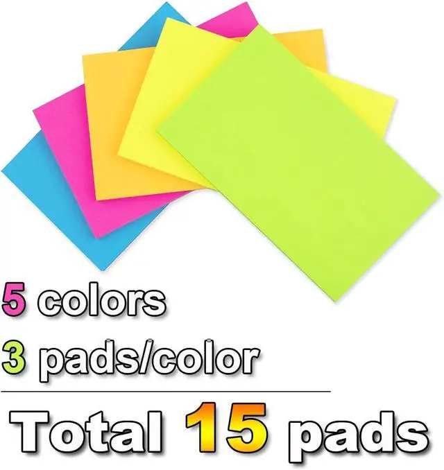 Alt view image 2 of 7 - (15 Pads) Sticky Notes 3x5 in,Bright Notepads,Stickies,Memo Note Pads | Super Sticking Power,Colorful,Strong Adhesive,Post on Windows Doors,Office School,Recyclable,Easy to Write on,Hold Well