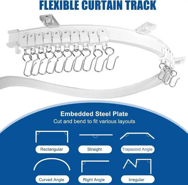 Alt view image 2 of 7 - Flexible Ceiling Curtain Track 3m/9.8ft - Bendable PVC with Embedded Steel Plate, Heavy Duty Ceiling Mounted Curtain Track for Windows, Room Divider, RV, Shower
