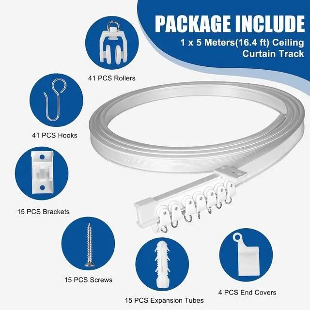 Alt view image 3 of 7 - Flexible Ceiling Curtain Track 3m/9.8ft - Bendable PVC with Embedded Steel Plate, Heavy Duty Ceiling Mounted Curtain Track for Windows, Room Divider, RV, Shower