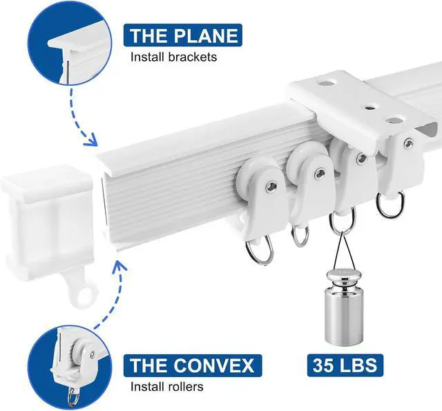 Alt view image 5 of 7 - Flexible Ceiling Curtain Track 3m/9.8ft - Bendable PVC with Embedded Steel Plate, Heavy Duty Ceiling Mounted Curtain Track for Windows, Room Divider, RV, Shower