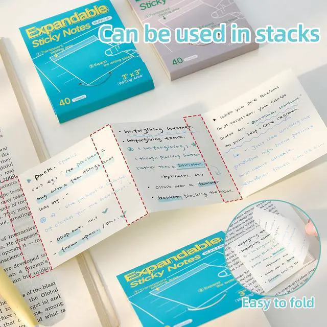 Alt view image 5 of 7 - Expandable Sticky Notes, 4 Pack 3×3 Inch White Self-Stick Pads | 40 sheets per pad with strong self-adhesion. Ideal for home, office, notebooks and daily memo organization use.