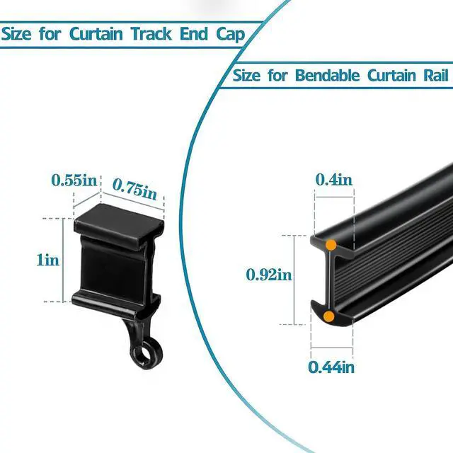 Alt view image 2 of 4 - Flexible Bendable Curtain Track End Caps, Set of 4 Curved Siding Ceiling Wall Mount Black Curtain Rail Ends Stops