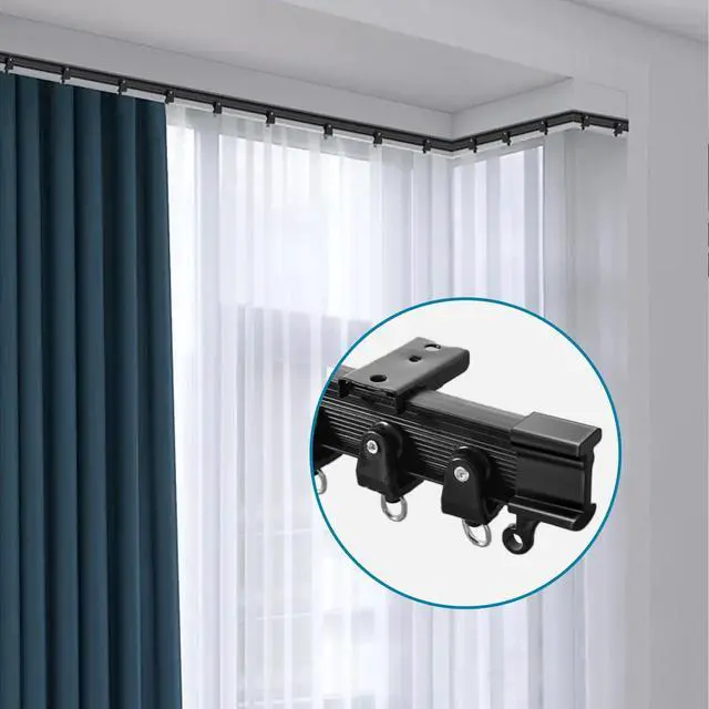 Alt view image 4 of 4 - Flexible Bendable Curtain Track End Caps, Set of 4 Curved Siding Ceiling Wall Mount Black Curtain Rail Ends Stops