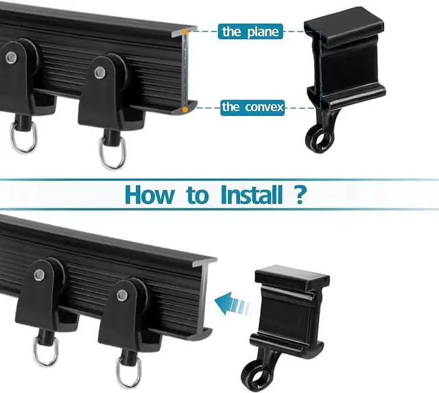 Alt view image 3 of 4 - Flexible Bendable Curtain Track End Caps, Set of 4 Curved Siding Ceiling Wall Mount Black Curtain Rail Ends Stops