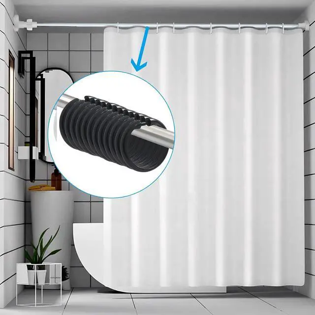 Alt view image 6 of 7 - Hitefu 12 Pack Black Plastic Shower Curtain Rings | O-Shaped, Easy Snap Hooks, For Bathroom Shower Curtain Rod