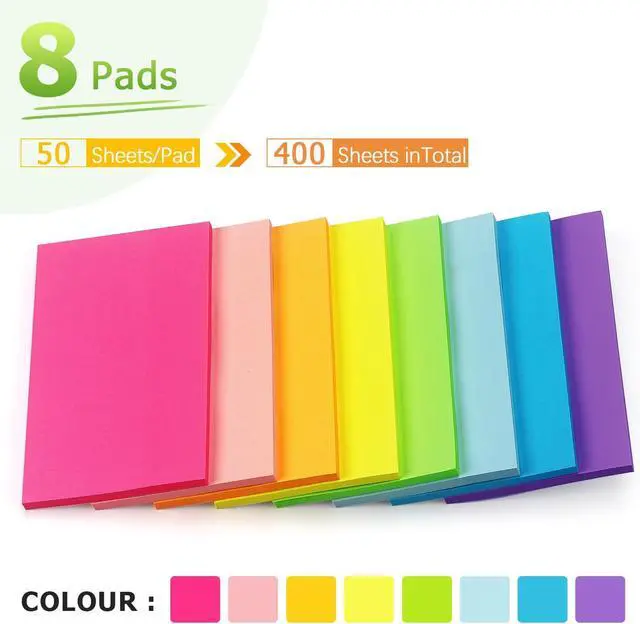 Alt view image 3 of 7 - Sticky Notes 3x5 in, Bright Colors, 8 Pads, 50 Sheets/Pad Total 400 Sheets | Large-sized Self-adhesive Notepad