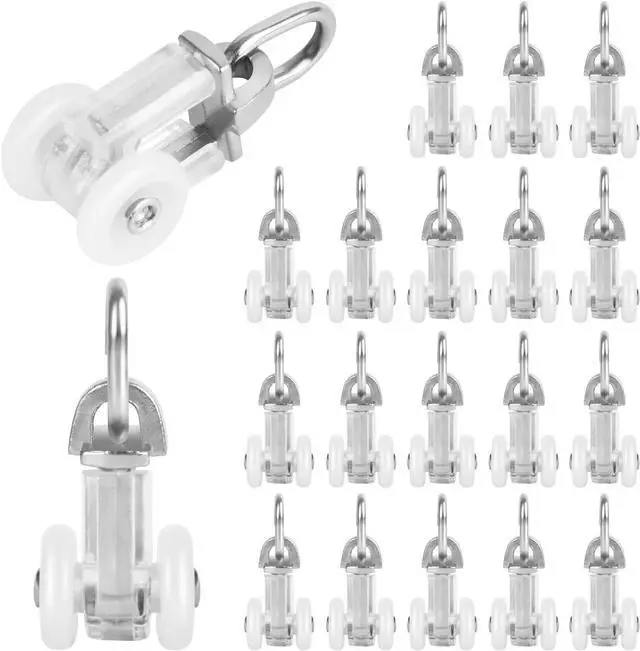 Main image of Curtain Track Rollers, 20pcs Curtain Track Gliders, Dual Wheel Roller Carriers for Ceiling or Wall Mounted Curtain Track, Shower RV Garage Divider Track