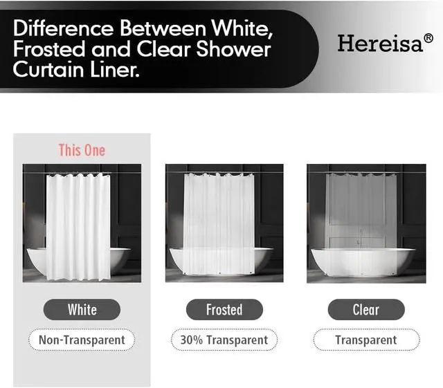 Alt view image 5 of 7 - White Shower Curtain Liner, 72" x 72" White Bathroom Shower Showroom Curtain Liner with Rustproof Metal Gromments and Weighted Magnet