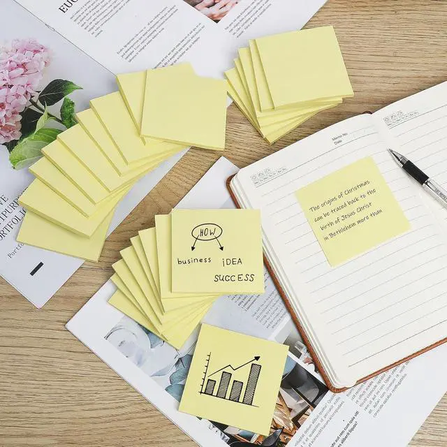 Alt view image 3 of 6 - 24 Pack Sticky Notes 3x3 in, Yellow, Self-Stick Note Pads | Strong Adhesive, Clean Removal, Recyclable, 3x3 Sticky Notes Easy to Post for Home, Office, Notebook