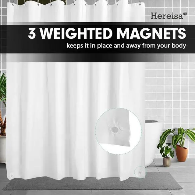 Alt view image 6 of 7 - White Shower Curtain Liner, 72" x 72" White Bathroom Shower Showroom Curtain Liner with Rustproof Metal Gromments and Weighted Magnet