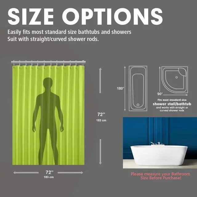 Alt view image 2 of 7 - PEVA Shower Curtain Lime Green 3G Lightweight, 72"x72" Bathroom Decor with 12 Reinforced Metal Grommets & 3 Magnets