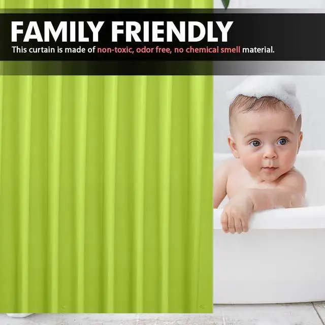 Alt view image 7 of 7 - PEVA Shower Curtain Lime Green 3G Lightweight, 72"x72" Bathroom Decor with 12 Reinforced Metal Grommets & 3 Magnets