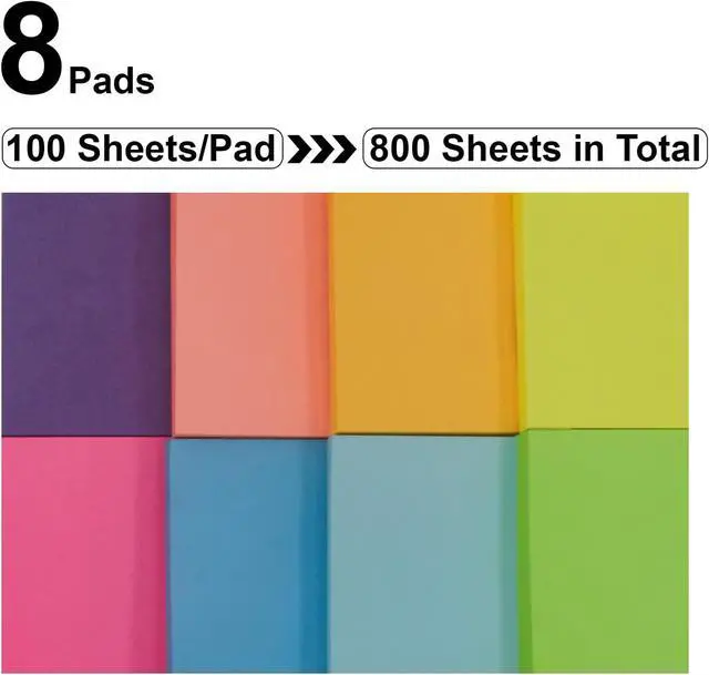 Alt view image 3 of 7 - Sticky Notes 3x3, 8 Pack Sticky Pads 100 Sheet/Pad, Bulk Sticky Note Pads, Multicolor Self-Sticky Notes Pad - Teacher Classroom Must Haves, Back to School and Office Supplies Blank Desk Note Pads.