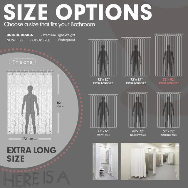 Alt view image 2 of 7 - Extra Long 3D Pebble Pattern Waterproof Shower Curtain Liner EVA Shower Curtain with 3 Bottom Magnets, Shower Liner for Shower Stall, Bathtubs, 72 x 92