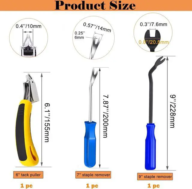 Alt view image 2 of 7 - 3Pcs Heavy Duty Upholstery and Construction Staple Remover with Tack Puller Tool, Nail Puller, Carpet Remover, for Removing All Kinds of Staples